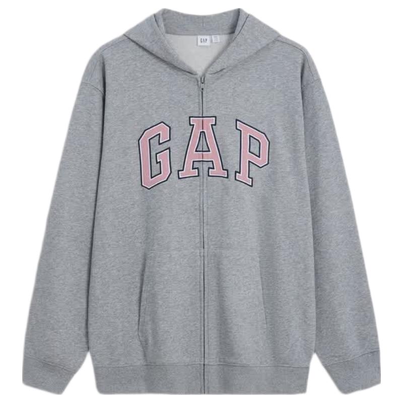 GAP Unisex Logo Embroidered Loose Hooded Cardigan Sweatshirt