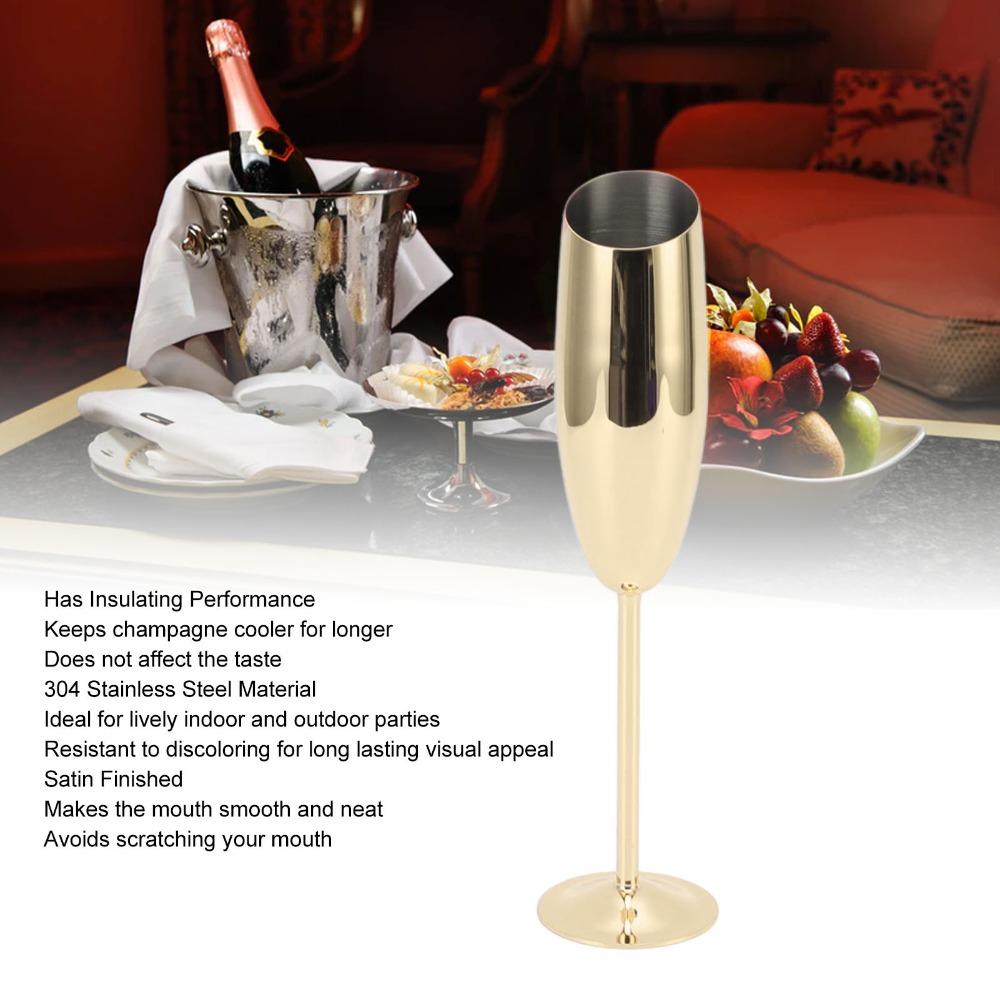 Vergoldetes Glas mit langem Stiel 304 Edelstahl Gold Champagnerglas Metallkelch Hochzeitsparty