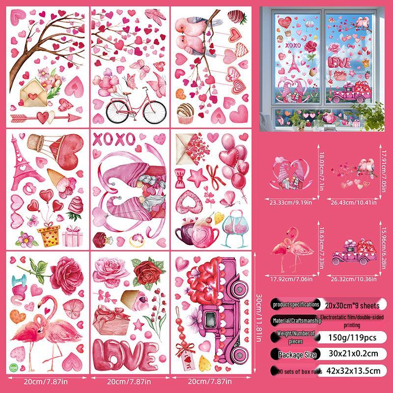 Valentine's Day 3D Heart Glass Stickers - Festive Window Decorations