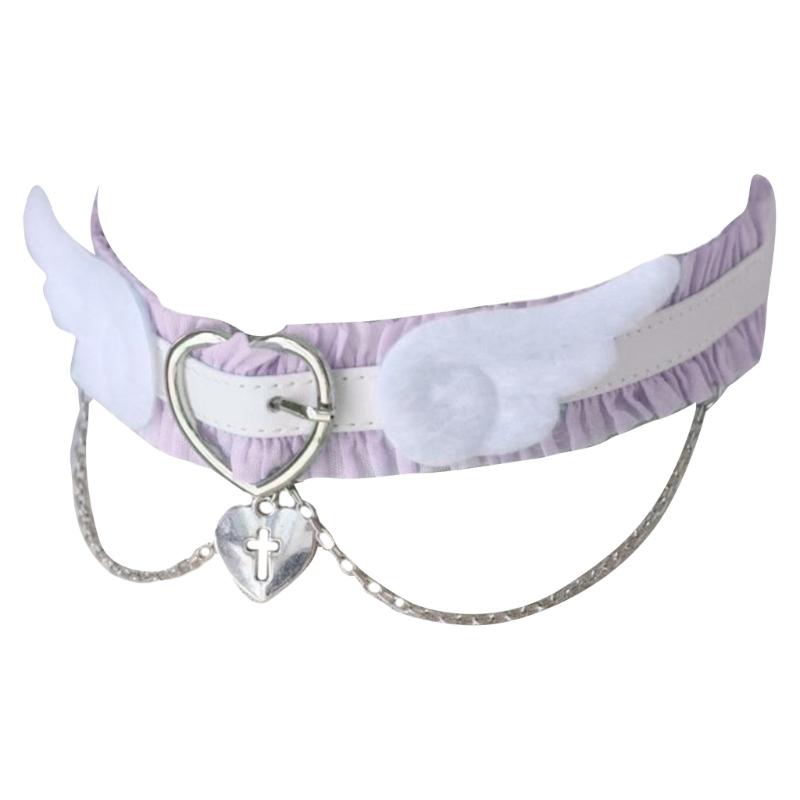 

Harajuku Heart Pendant Necklace Choker Collar Angel Wing Choker Necklace Fashion Necklace Party Supplies for Woman фіолетовий/білий