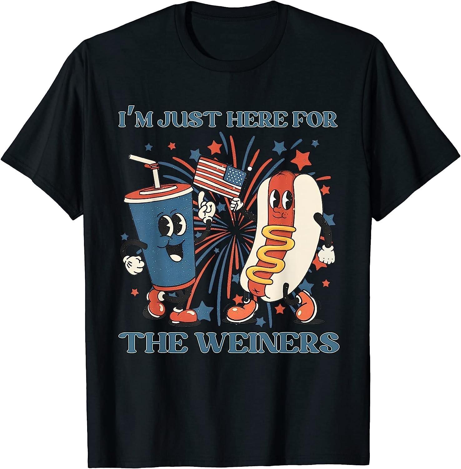 NEW LIMITED! Hot Dog I m Just Here For The Wieners 4Th Of July Tee - MADE IN USA M