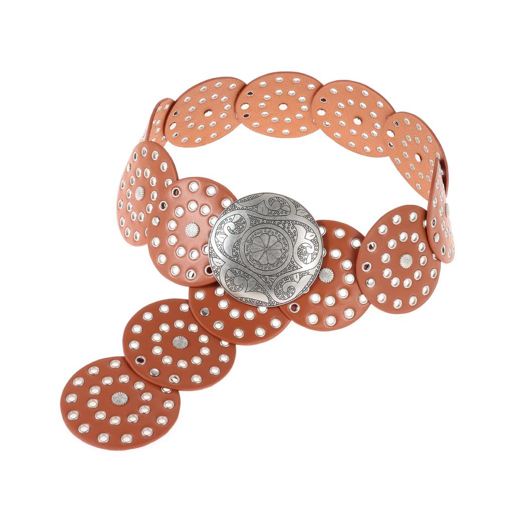Western Style Disc Belt Y2K Wide Disc Belt Y2K Hollow Disc Belt Hollow Belt  for Women