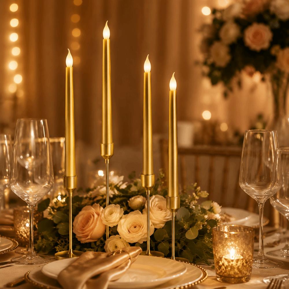 4 Pcs Warm Light Taper Candles Flameless LED Candle Sticks LED Taper Candles Halloween Decor
