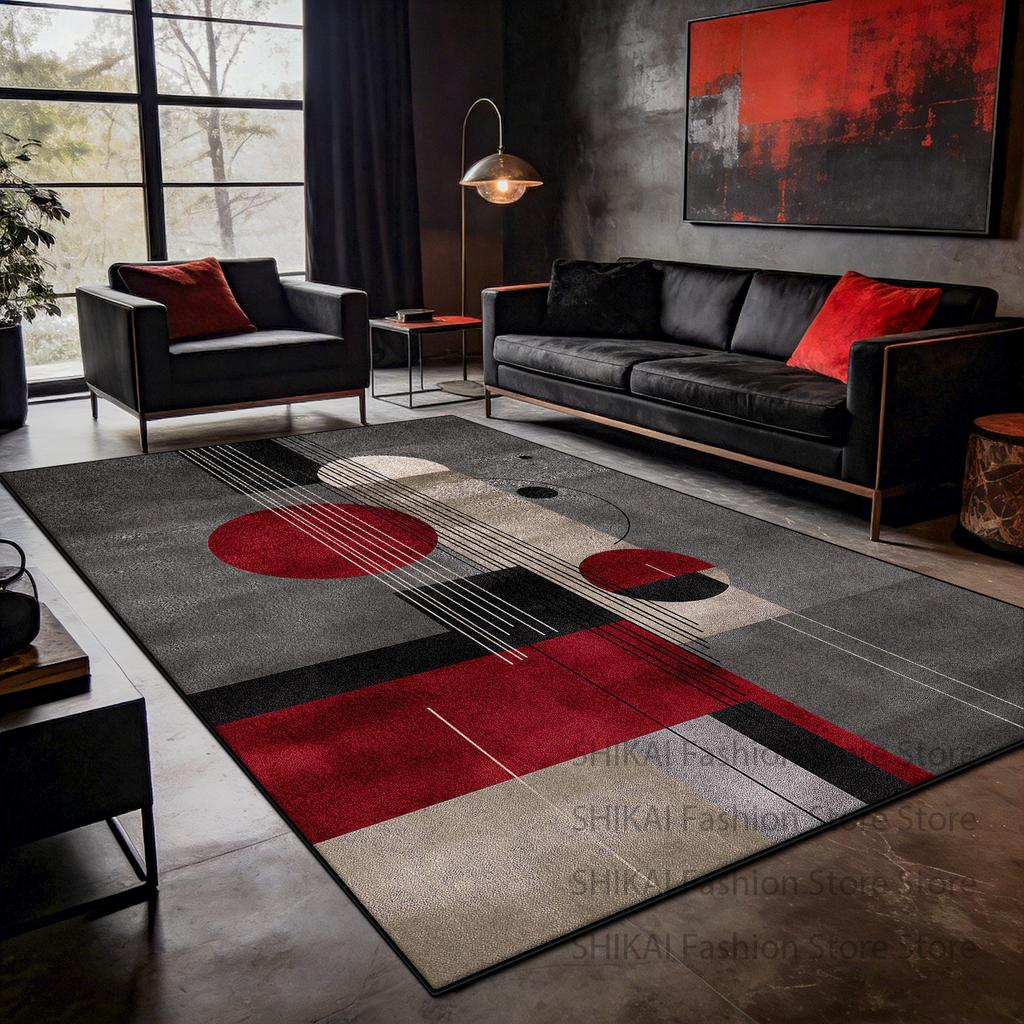 Red Gray Color Matching Art Carpet for Living Room Decoration Home Antiskid Fluffy Rug Easy Clean Short Velvet Coffee Tables Mat