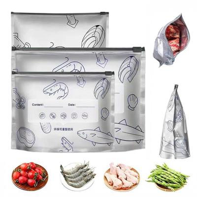 30 Stück Aluminiumfolien-Verschließbeutel Wiederverwendbare Auslaufsichere Ziplock-Gefrierbeutel Stehende Lebensmittelaufbewahrungsbeutel mit Etikett für Frische Obst Gemüse Fleisch