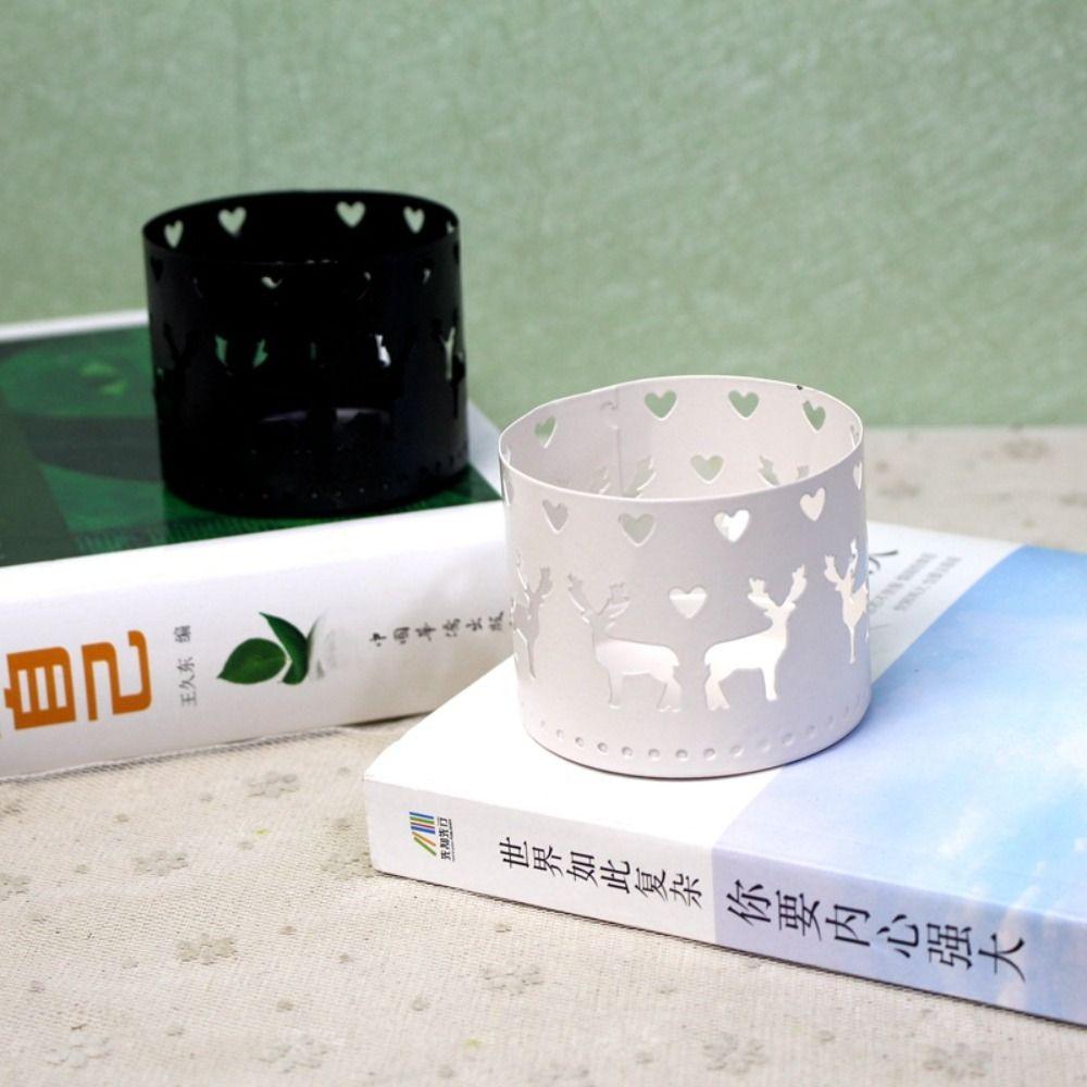 Elk Christmas Candle Holder Snowflake Home Table Ornaments New Hollow Candlestick