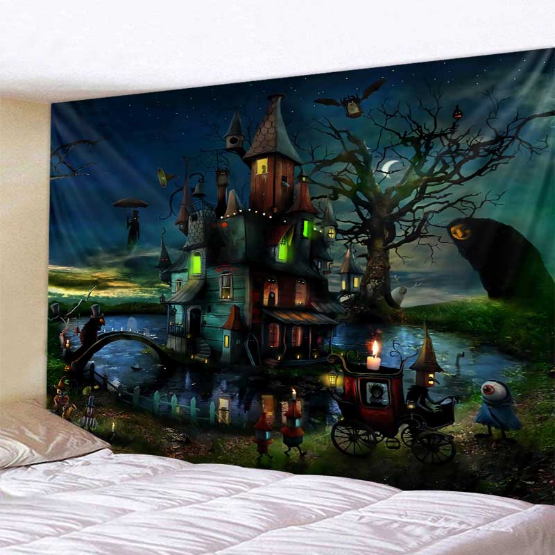 

Хэллоуин Череп Тыква Фонарь Гобелен Настенный Висячий Фонарь Дом С Привидениями Летучая Мышь Ужас Домашнего Общежития Праздничное Украшение 100x75cm