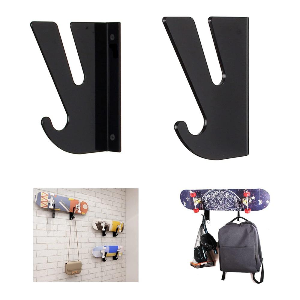 Wall-mounted Display Rack for Skateboards with Storage Hooks 2PCS