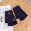 Gloves Winter Men's Half Finger Flip Warm Student Writing Wool Knitted Simple Fashion Leather Label Gloves