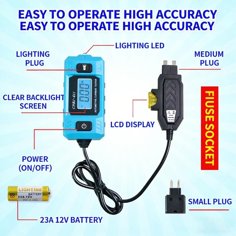 2/3pcs 12V/24V Car Current Tester Detector with Backlit & Flashlight 0.01-19.99A Automotive Fuses Circuit Analyzers Tool