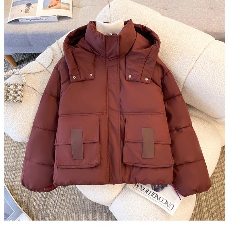 Short fluffy cotton clothes women's winter small men's new loose big pockets short bread clothes jacket