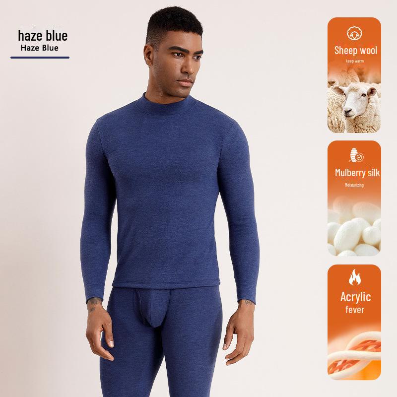 

Men s Wool-Silk Thermal Underwear Set with Mid-Neck and Thickened Velvet for Autumn XL