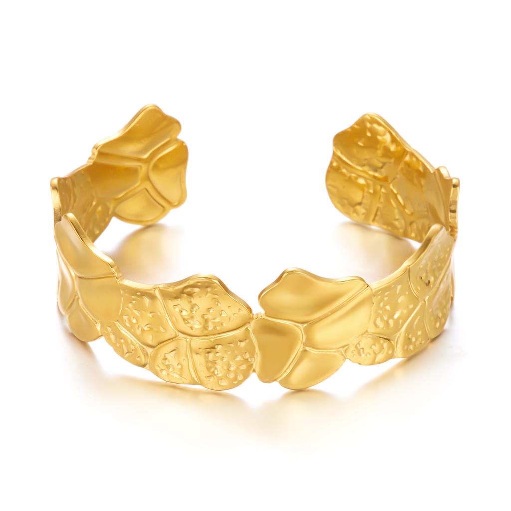Exaggerated Stainless Steel Metal Shell Flower Cuff Bangle Bracelet for Women Vintage Gold Color Bangles Beach Party Jewelry New