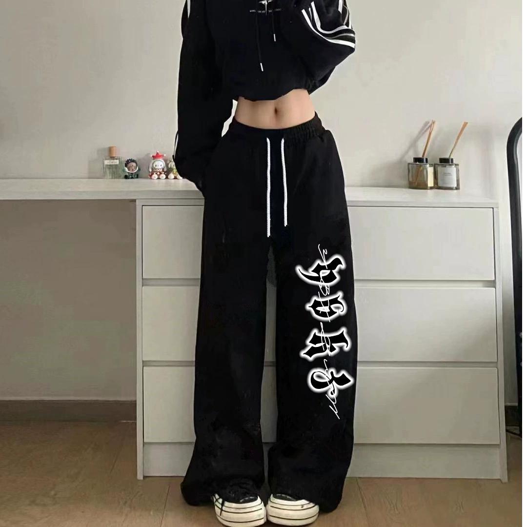 

Drawstring Street Dance Hiphop Sports Pants Women s High Waist Loose Casual Jazz Jazz Dance Long Pants L чёрный