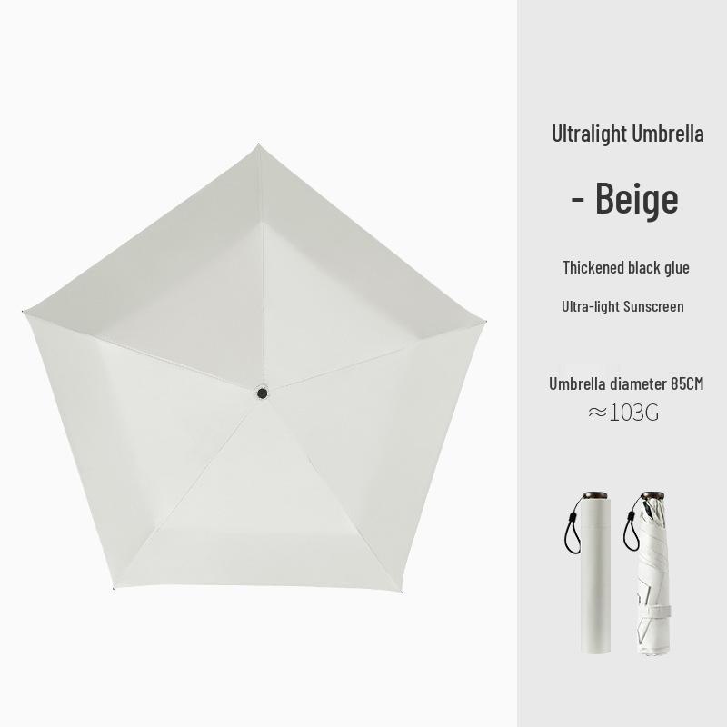 103g Carbon Fiber Mini Parasol - Black, UV-Protection, Folding Sunshade Umbrella for Women