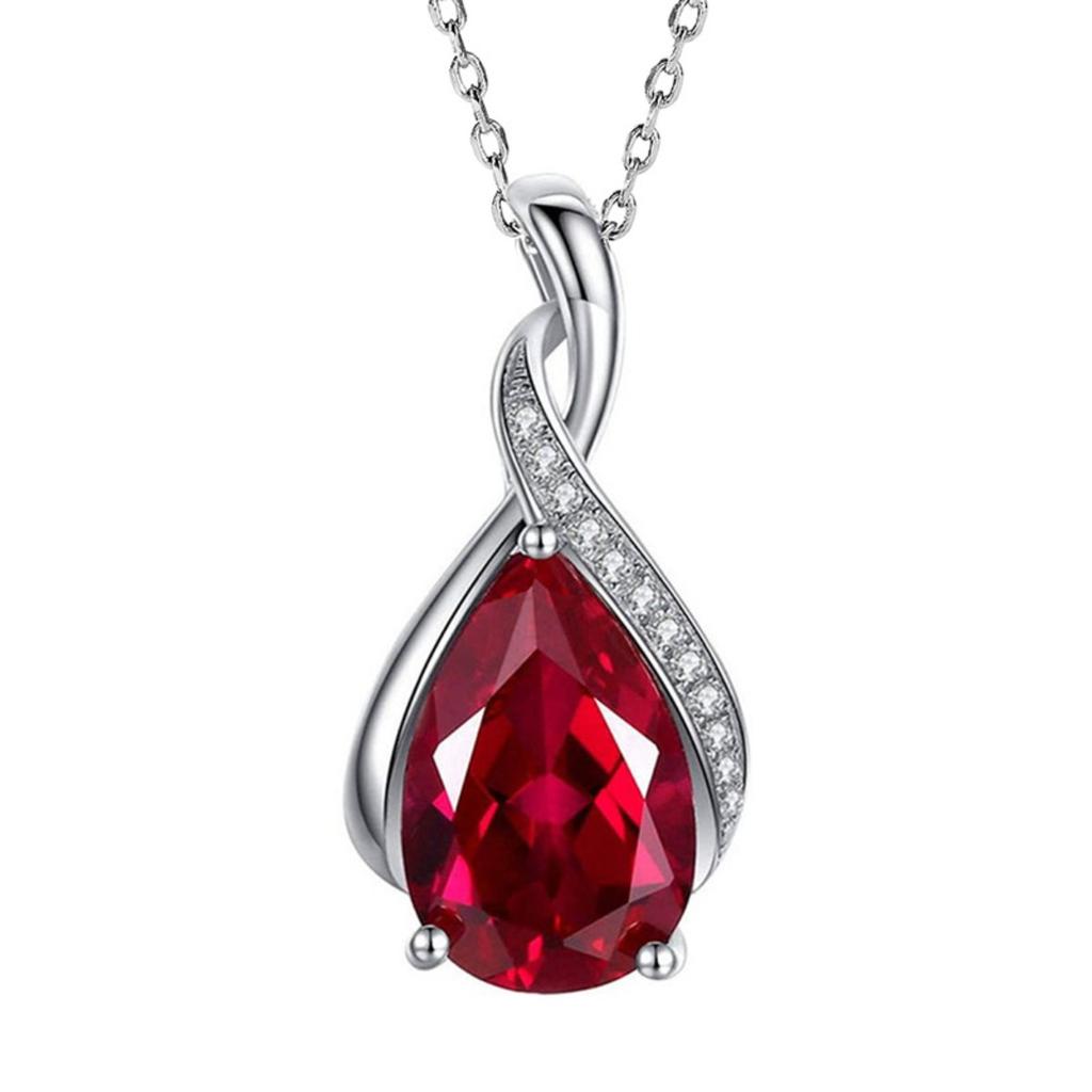 Twisted Curve Three Prong Teardrop Multi Color Stone Pendant Side Paved Accent Stone Thin Link Chain Women Elegant Neck Jewelry