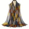 Leaf Print Polyester Muslim Scarf Year Round Vintage Color Block Bohemian Shawl Women's Warm Hijab Scarf