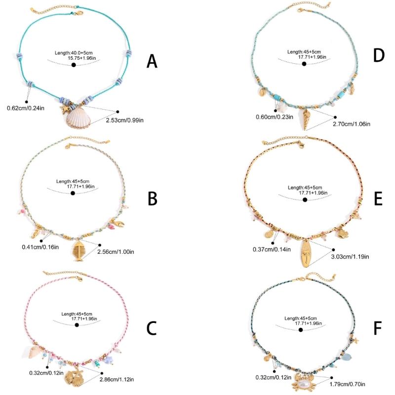 Minimalist Seashells Neckchain Adjustable Length Colorful Rope Stainless Steel Pendant Necklace Casual Wear Jewelry