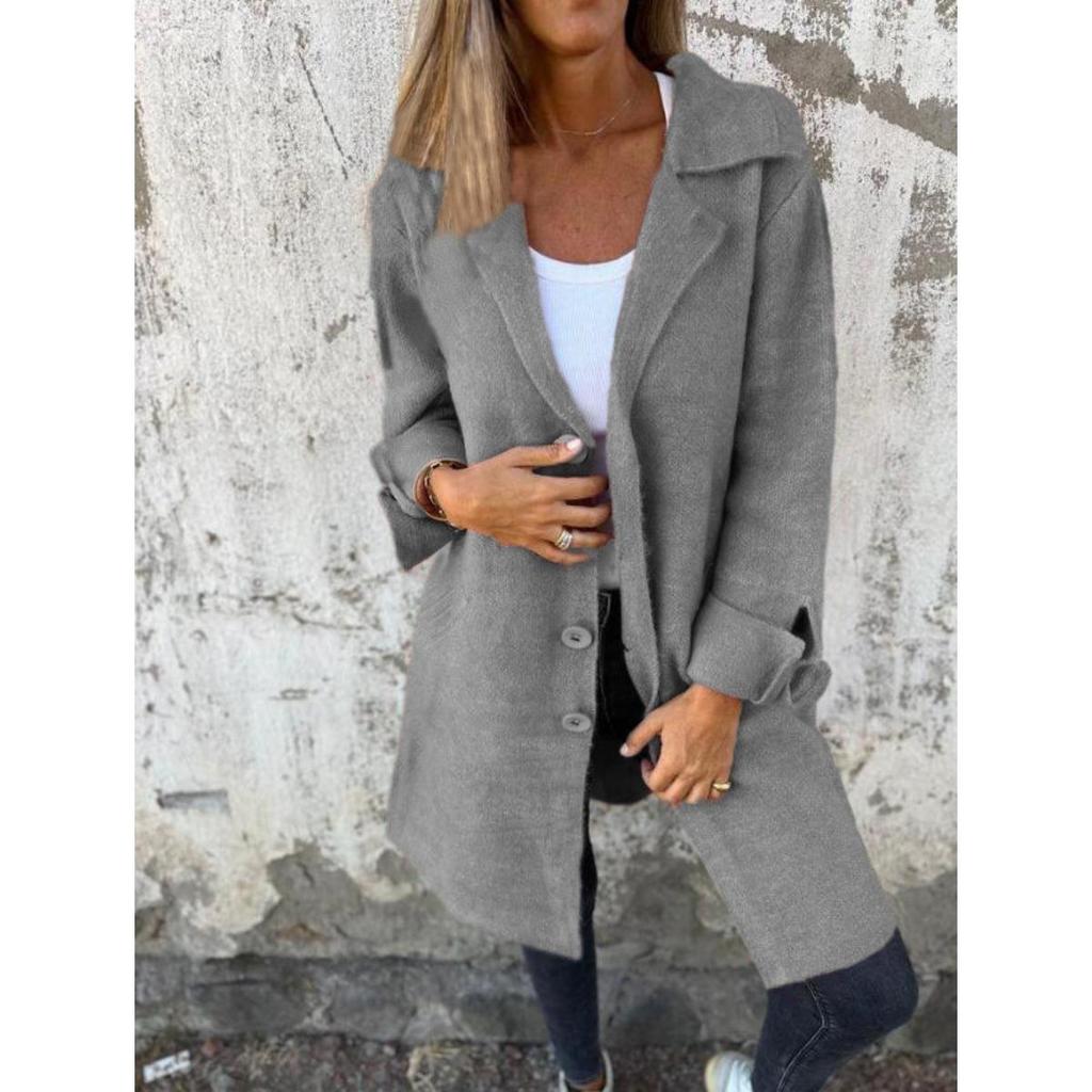 2026 Autumn Winter New Women's Solid Color Lapel Cardigan with Pockets Single Breasted Mid-Length Outerwear