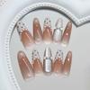 Cream Apricot Polka Dot Sparkly Press On Nails Medium Almond Sweet French For Ladies 30pcs Box & Strip Non Special Cosmetics