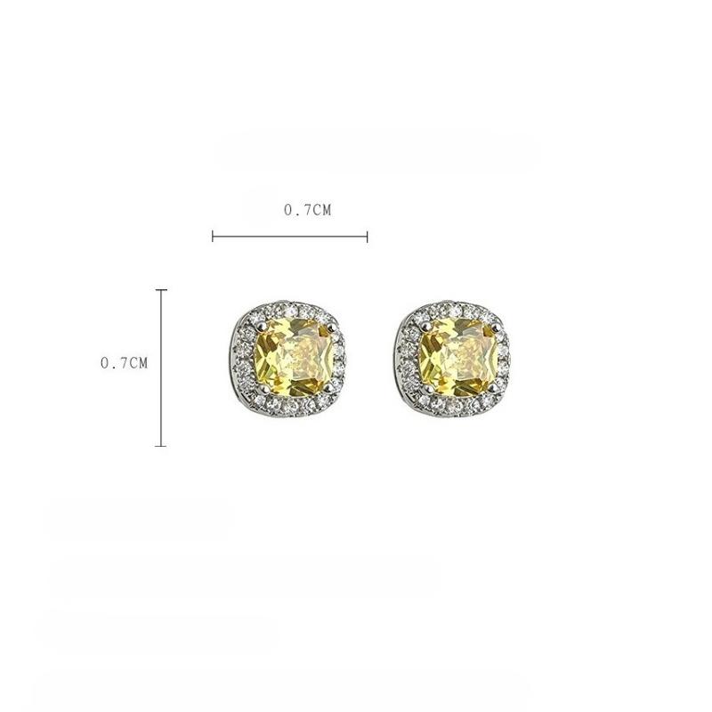 Fashion Minimalist Geometric Square Citrine Stud Earrings for Women