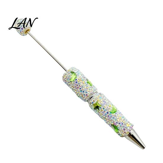 Shiny Rhinestone Pens Glitter Beadable Ballpoint Pen, Sparkly Star Moon Beaded Plastic Customizable DIY Handmade Gel Ink Pen for School Projects,