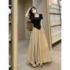 Women's Square Neck Short Sleeve Color Block A-Line Maxi Dress Casual High Waist Long Dress