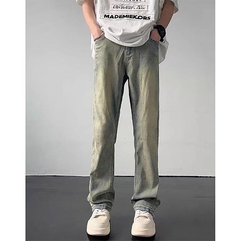 Price control autumn new washed jeans simple loose high street casual pants men