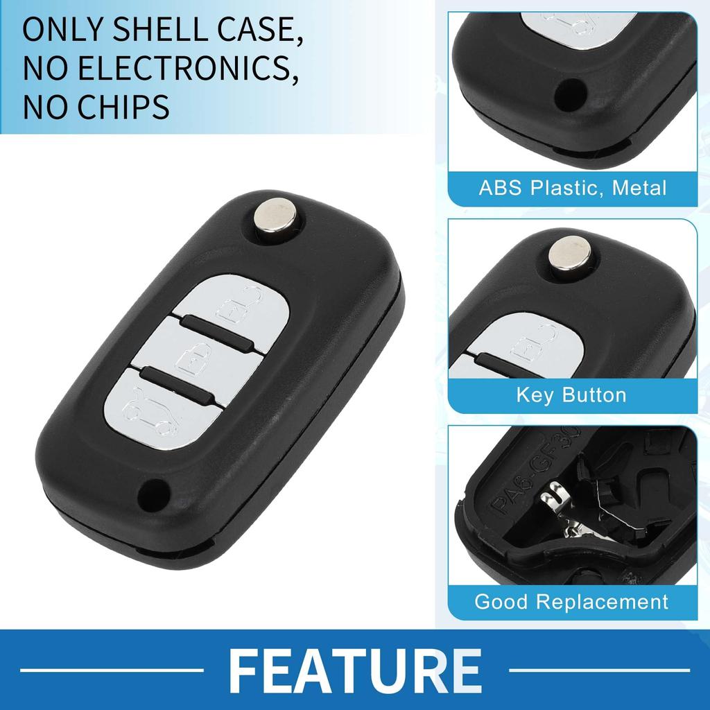 [A ABSOPRO] Renault Compatible 3 Button Key Shell Case Keyless Entry Remote Key Fob Replacement Case for Clio