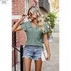DX~~Summer New Solid Color Double Sleeve V-Neck Loose Short Sleeve T-shirt Top