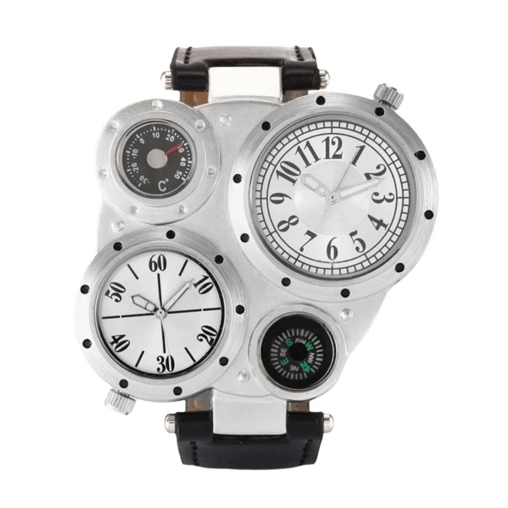 PU Leather Strap Dual Time Zone Watch Leather Strap Quartz Watch Double Time Zone Men s Watch Male