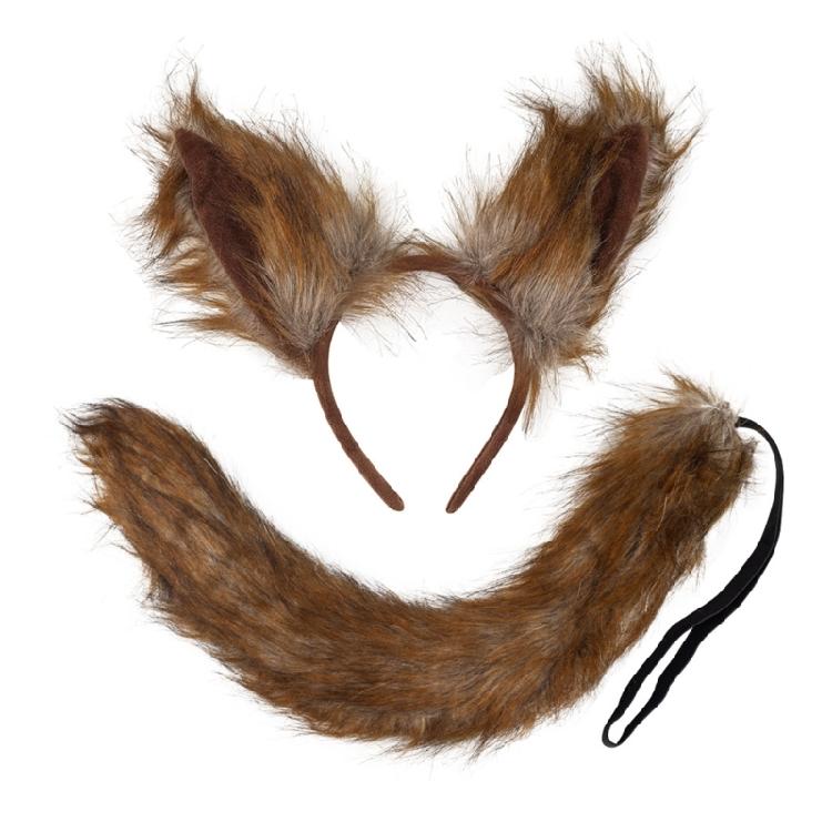 Foxes Cosplay Set Foxes Tail with Foxes Ears Headwear Set Plush Wolf Ears Headband Hair Accessories for Party