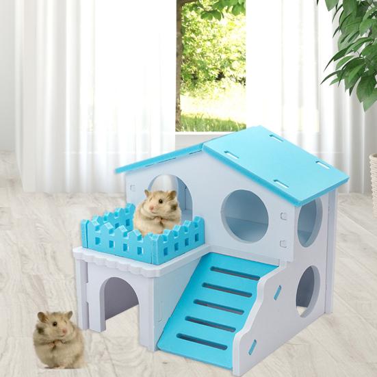 Yousheng Hamster House Ventilated Design Double Layers Wooden Hamster Hideout Accessories Toy for Guinea-pig