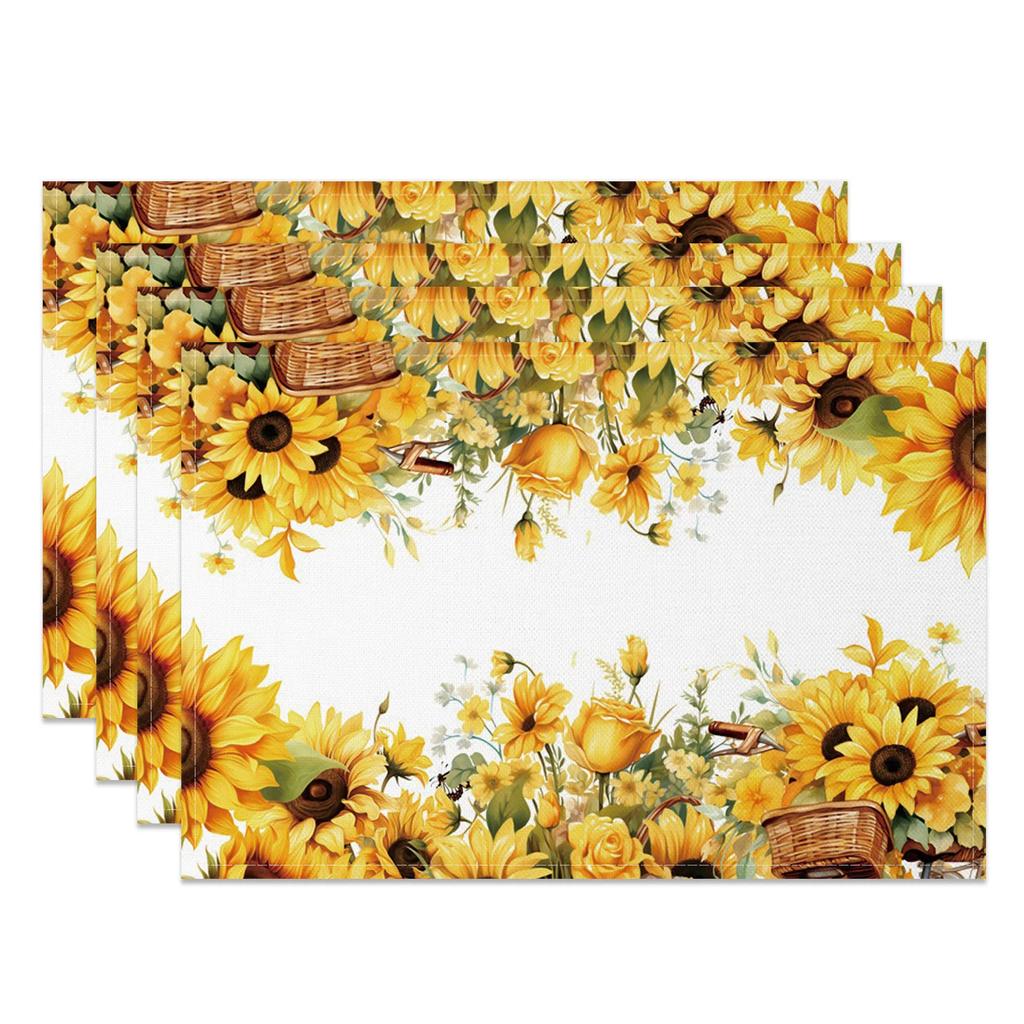 Autumn Harvest Placemats Sunflower Pumpkin Fall Leaves Printing Cozy Seasonal Table for Dining High Tea Wedding Decoration