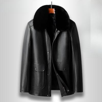 Erkek Deri Ceket Orta Kalınlık Polar Astarlı Deri Ceket İş Günlük Çevirmeli Yaka Deri Ceket