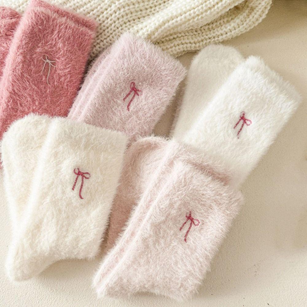 5Pairs Soft Women's Thickened Socks Cute Middle Tube Socks Simple Warm Home Socks  Autumn Winter