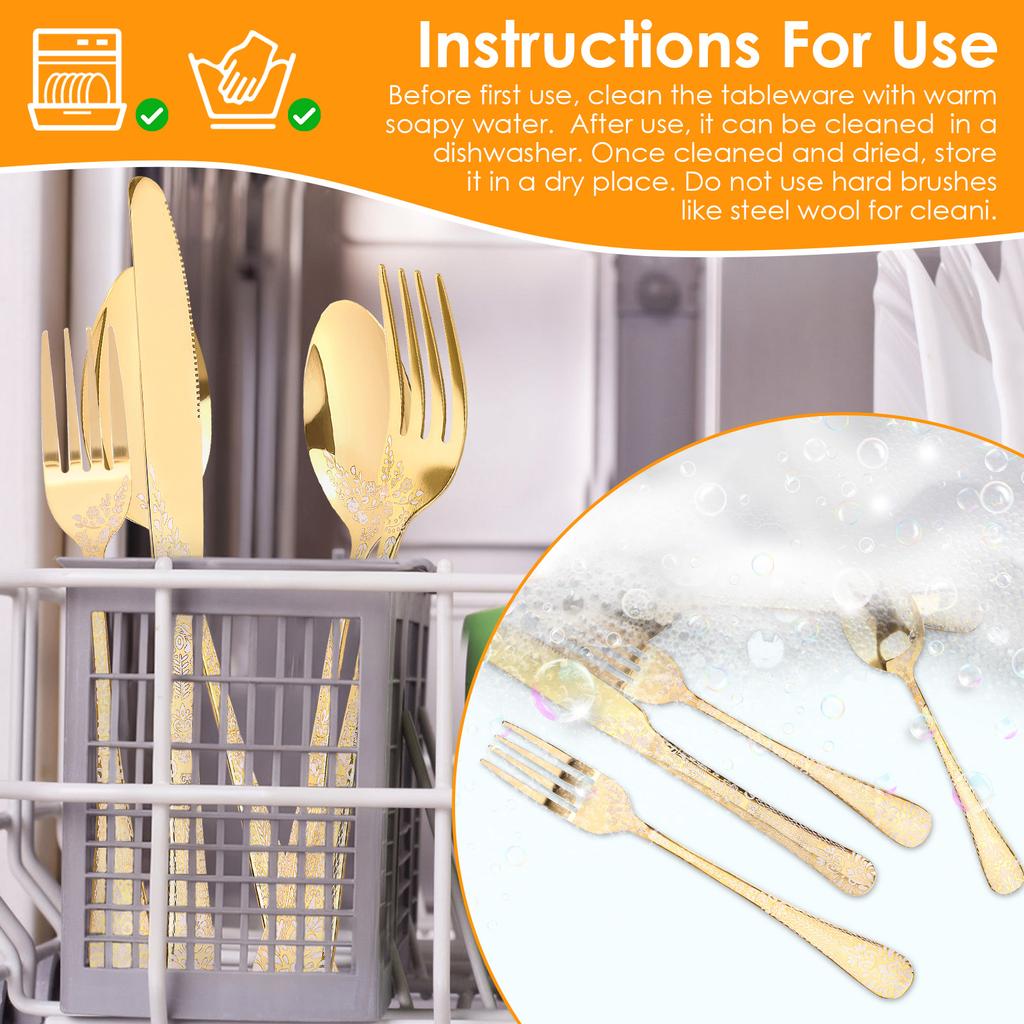 20 delig Bestekset Roestvrij Staal Diner Messen Lepels Vorken Set Bloemenpatroon Spiegelgepolijst Bestekset Vaatwasmachinebestendig