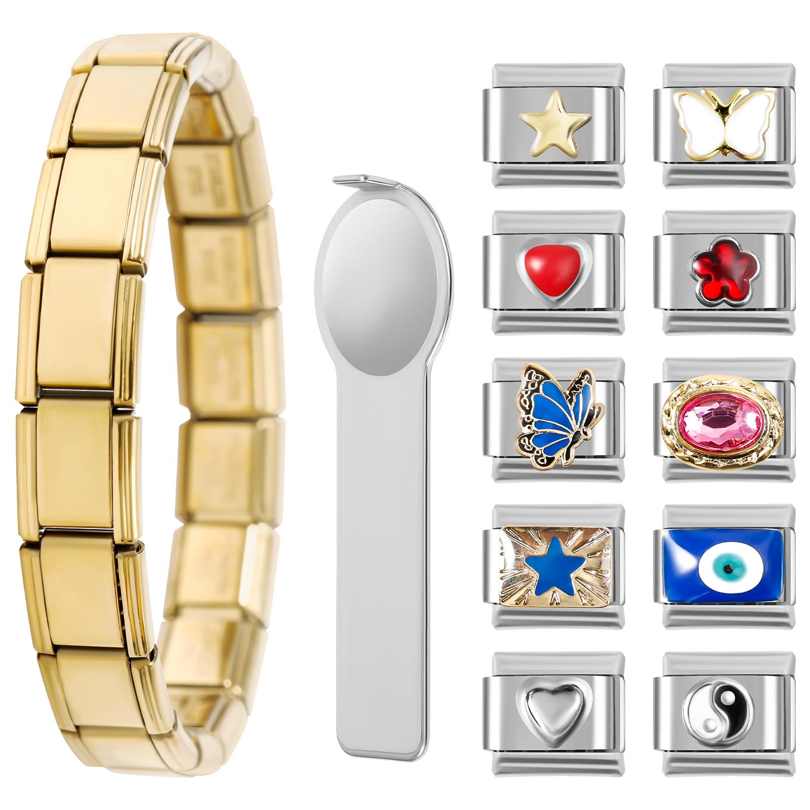 

1 набор Модульные браслеты-шармы в итальянском стиле из нержавеющей стали, модные, сделай сам, модульный браслет, ювелирные изделия, подарки для женщин, мужчин, эластичные браслеты