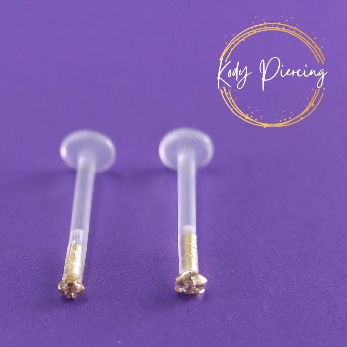 KODY PIERCING Labret Bioflex și cap în AUR de 14 carate Ornat cu un zircon de 2 mm
