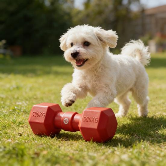 Dog Barbell Chew Toy Interactive Chew Toy Textured Squeaky Puppy Tooth Cleaning Toy for Small