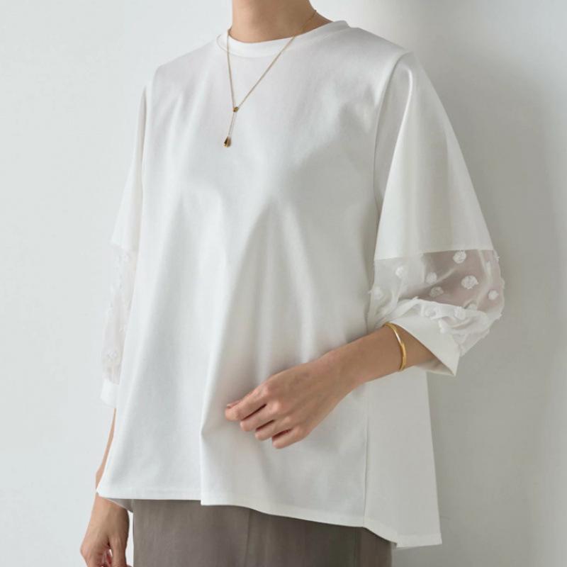 

Korean Japanese Style Chiffon Patchwork Short Sleeve T-shirt for Women - Spring/Summer Collection Extra Large чёрный