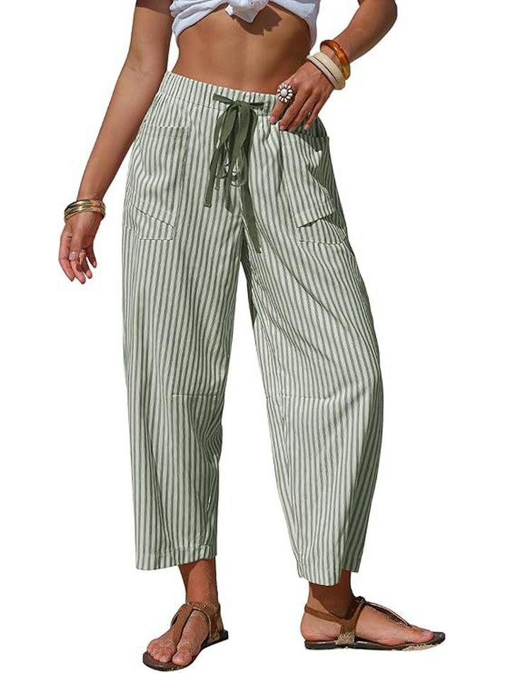 2026 European Spring/Summer Striped Drawstring Casual Pants - Unisex Loose Fit Medium