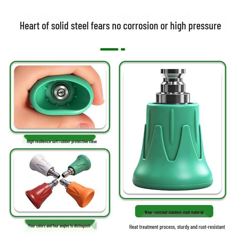 1/4 Quick Connect Colored Fan-Shaped High-Pressure Washer Nozzle with Stainless Steel and Rubber Sleeve