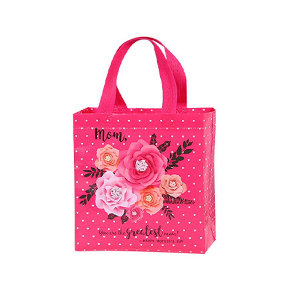 Thank You Bags Mothers Day Tote Gift Bags Floral Non-Woven Candy Bags with Handle Party Favor Reusable Gift Wrapping Bag