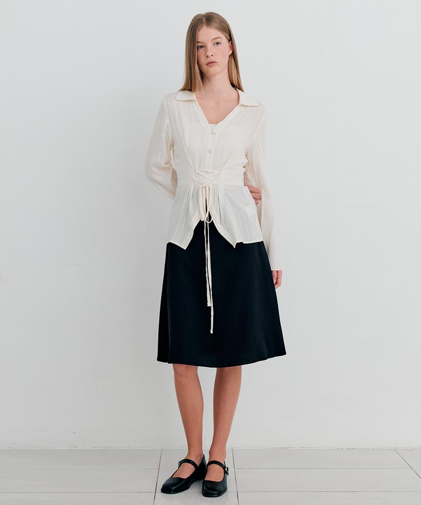ITOV SEOUL Tencel Flare Midi Skirt Bk