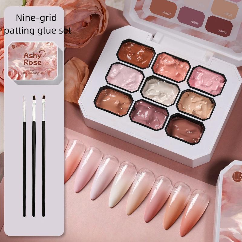 Palette Pittura Gel Gradiente 9 Colori con Mini Spugnetta Set Pennelli in Silicone Smalto Gel per Unghie French Ombre per Manicure Pigmentata