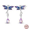 Sparkling Women Hoop Earrings 925 copper Heart Shape Star Moon Round Blue Zircon Fit Origina Drop Earrings Zircon Holiday gifts