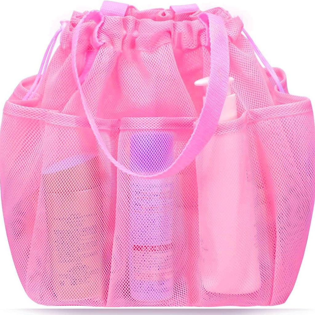 Mesh Shower Caddy Bag Portable Drawstring Bathroom Organizer College Dorm Shower Bag for Gym Swimming Travel Camping