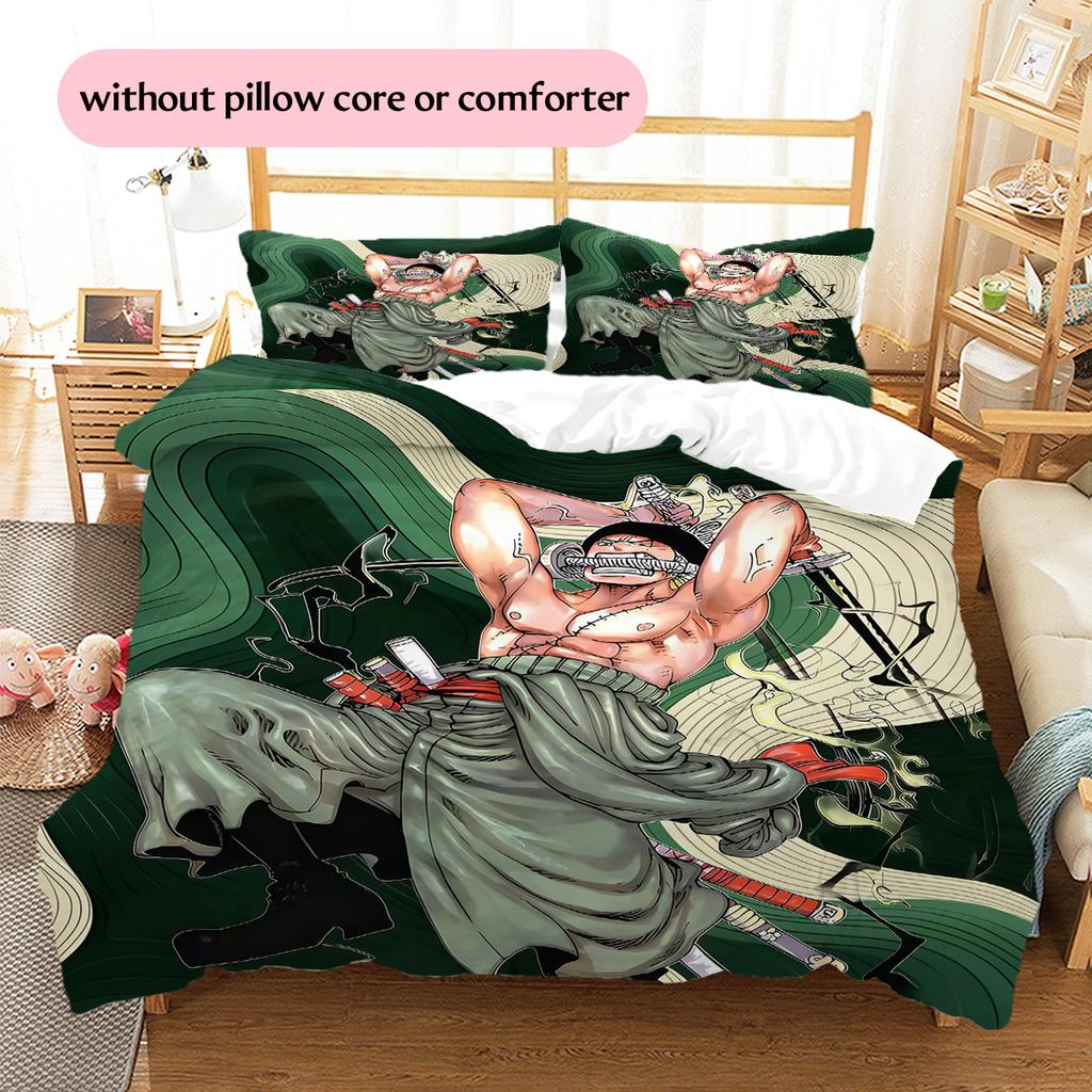 Roronoa Zoro Wano Muster Bettwäsche Bettdecken-Set Heimdekoration Geschenk (1 Bettbezug + 2 Kissenbezüge (ohne Füllung))