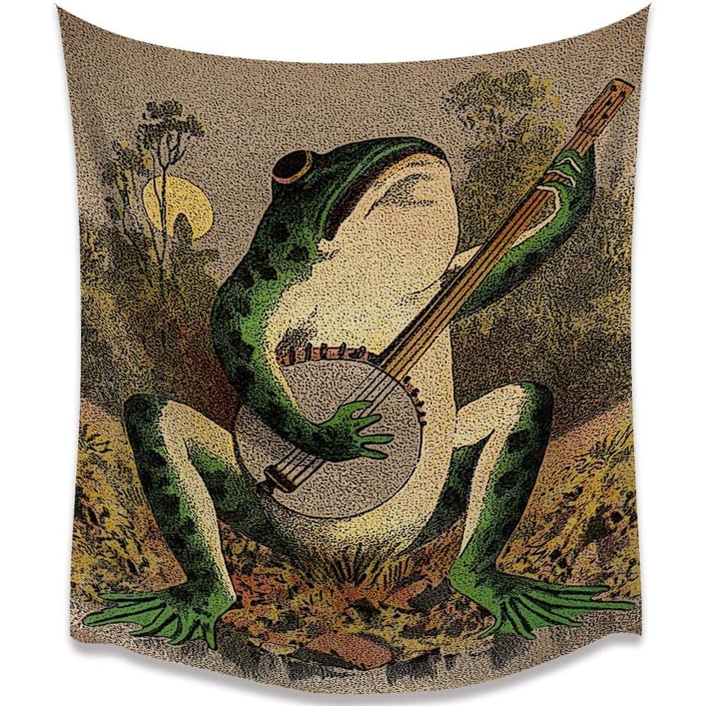 Gkuoerow Vintage Boho Wall Tapestry Orange Frog Frog 75x100